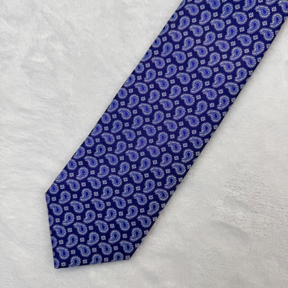 Eton Mens Silk Necktie Purple Blue Paisley Made in England Formal Business Tie